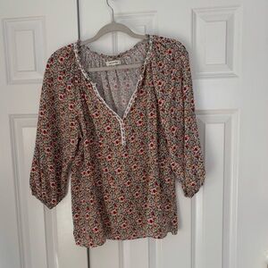 Max Studio Floral Blouse with Red and White Accents